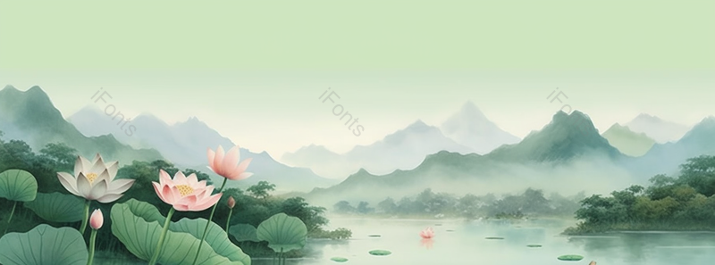 夏天中国风水墨荷花池风景山水画手绘背景,插画/手绘图,插画/手绘图库,插画/手绘图下载,插画/手绘